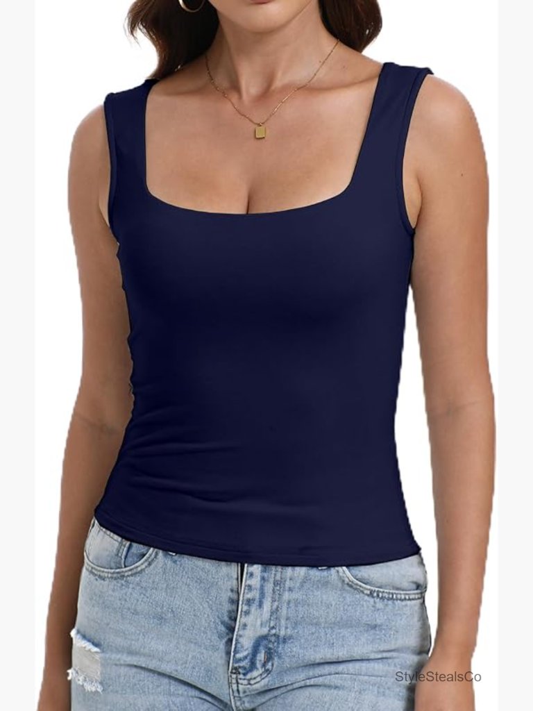 Sexy Square Neck Crop Top Sleeveless Halter Slim Fit Tank
